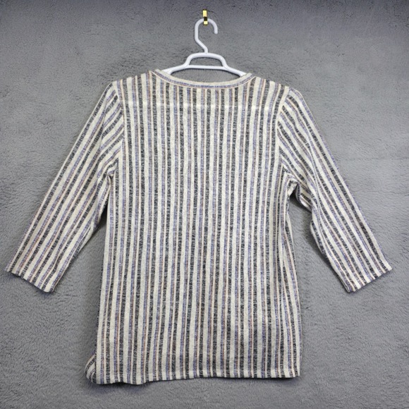 Studio B‎ Bobeau Top Womens XL Gray Striped Tie Hem Draped Open Knit Slouchy - Picture 3 of 13